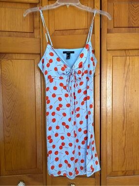 Forever 21 Light Blue Cherry-Print Mini Slip Dress